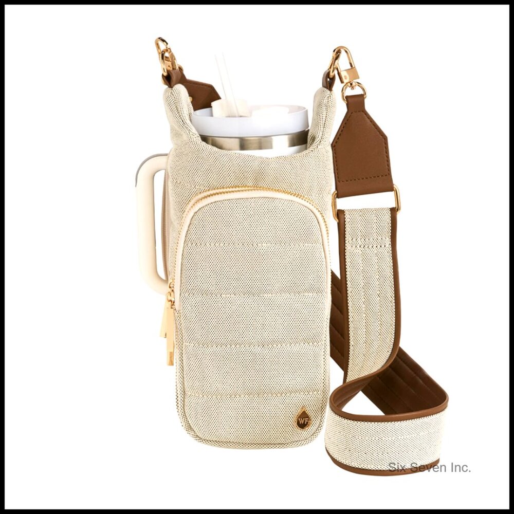 Crossbody Water Bottle Holder Hands-Free Adjustable Strap Quilted Design Travel